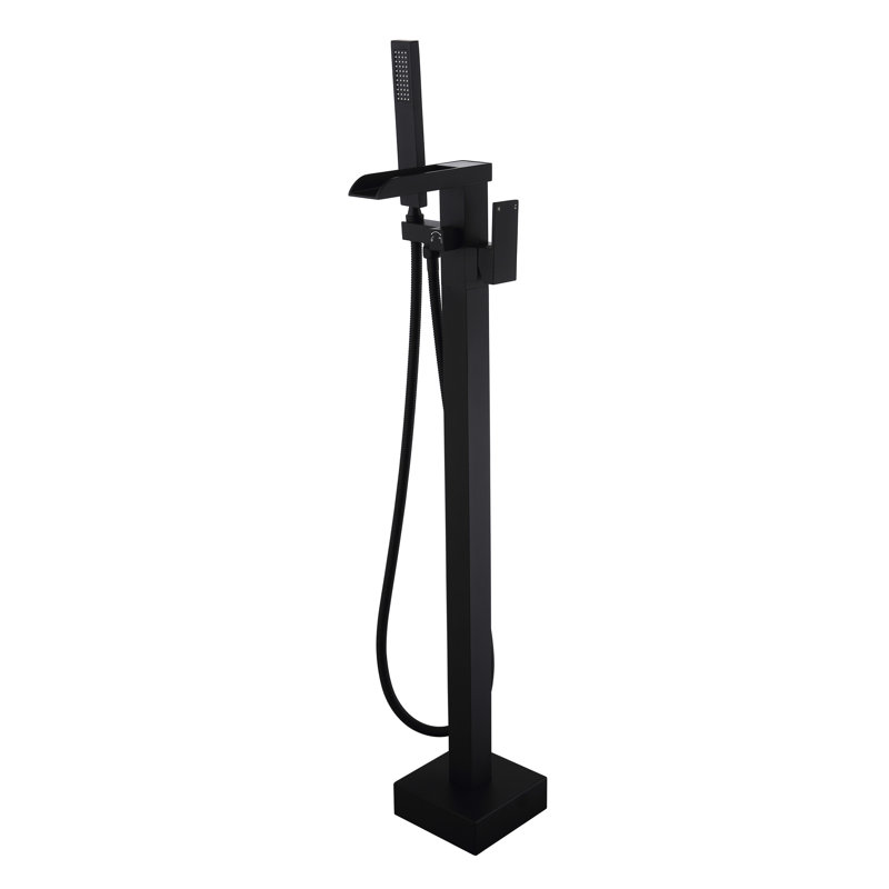 Robinet de baignoire en acier inoxydable noir mat avec douche à main et cascade - débit élevé, rouille et corrosion, autoportant pour un bain paisible Acier, bec, salles de bain modernes