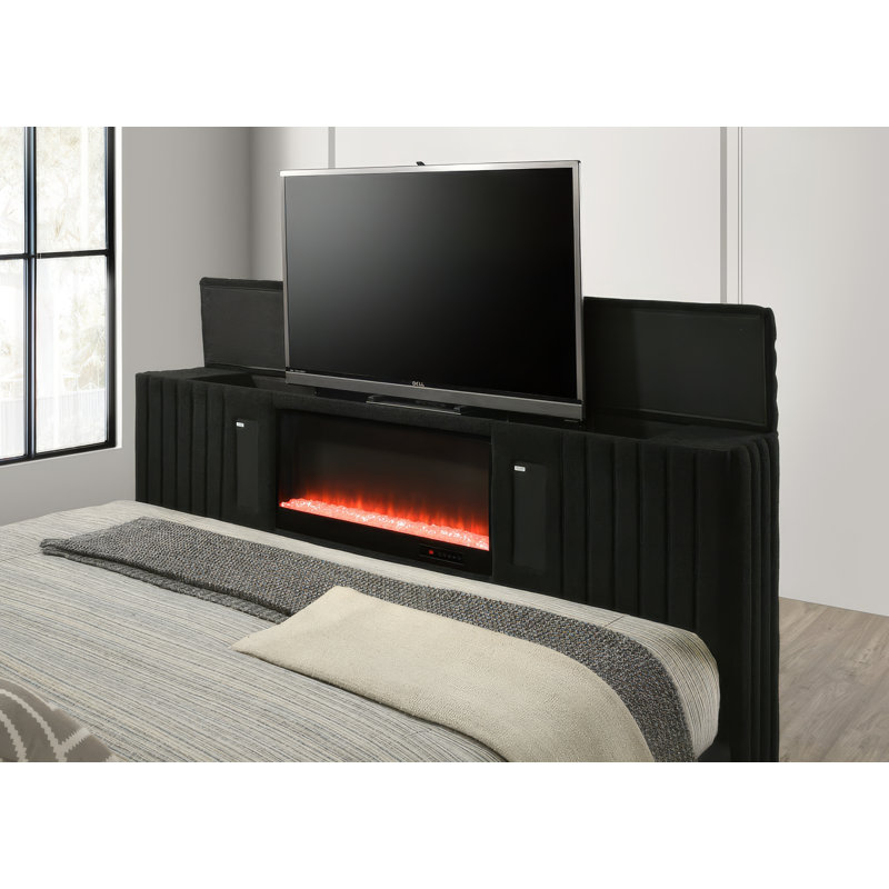 Lit plateforme Villege noir grand, Noir, noir, noir, noir, Grand lit