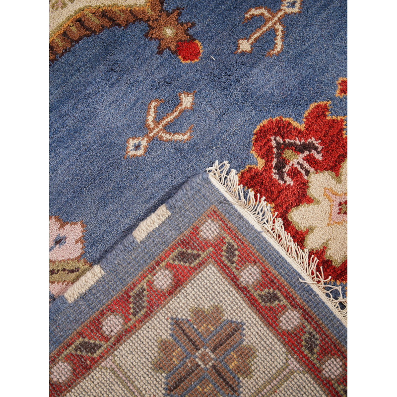 Tapis d'intérieur rectangulaire oriental fait main en soie et laine blanc aqua, noué à la main, Rectangulaire 8 pi x 10 pi
