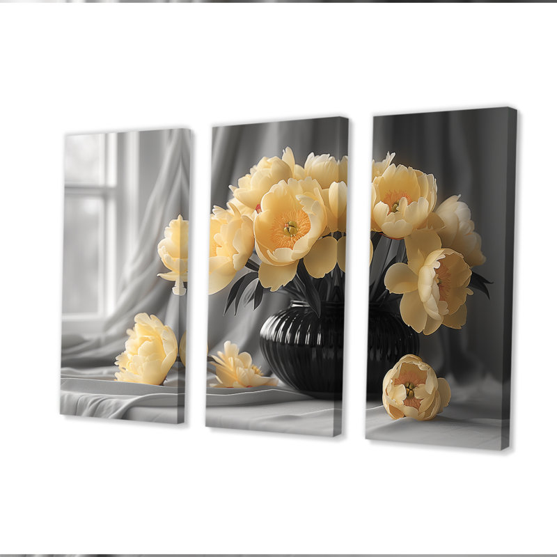 Gillispie - Ensemble de décorations murales pivoines, Toile tendue, H 40 po x l 60 po x P 1 po