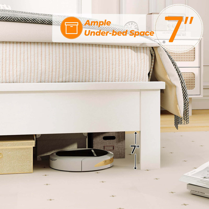Bed Frame Platform Slat High Headboard Bedroom Rubber Wood Leg, Full