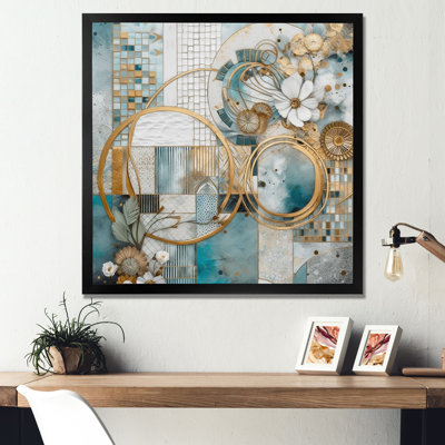 Motif floral doré bleu mosaïque II - décoration murale florale