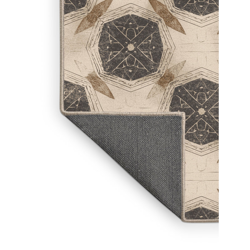 Soft Plush Ealey Global Inspired Moroccan Area Rug in Beige – Beige Binding, 5' Square
