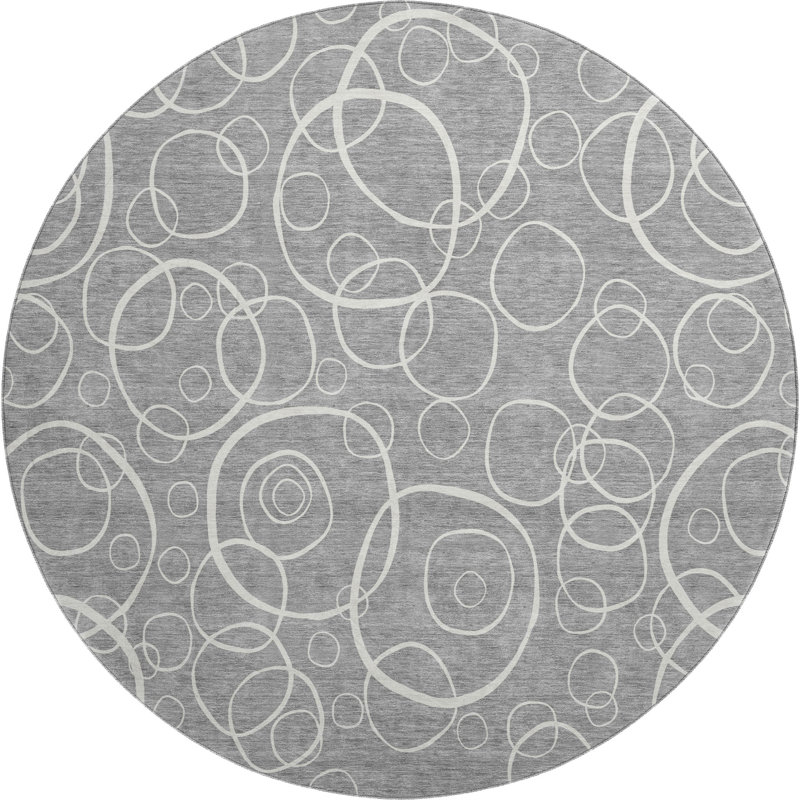 Premium Machine Washable Mayfield AMF2407 Bubbles Rug, Gray, 8' Round