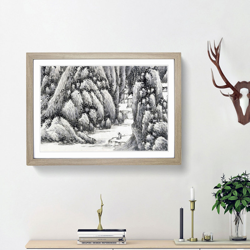Landscape Vol.4 by Shen Zhou - Picture Frame Painting Print, 27cm H x 36cm W x 2cm D, Oak Framed