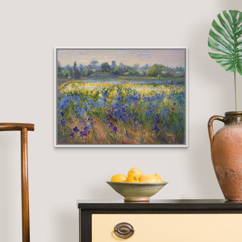 «Blue Haze at Burgate» par Timothy Easton, reproduction sur toile, H 20 po x l 26 po x P 1,75 po, Cadre blanc
