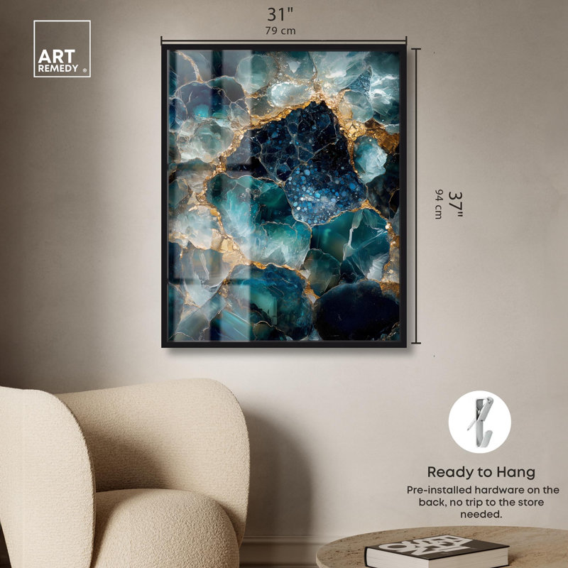 «Lagoon Nightfall Glimmer Shadowbox Print Geode Art Prints» par Art Remedy, H 37 po x l 31 po, Noir