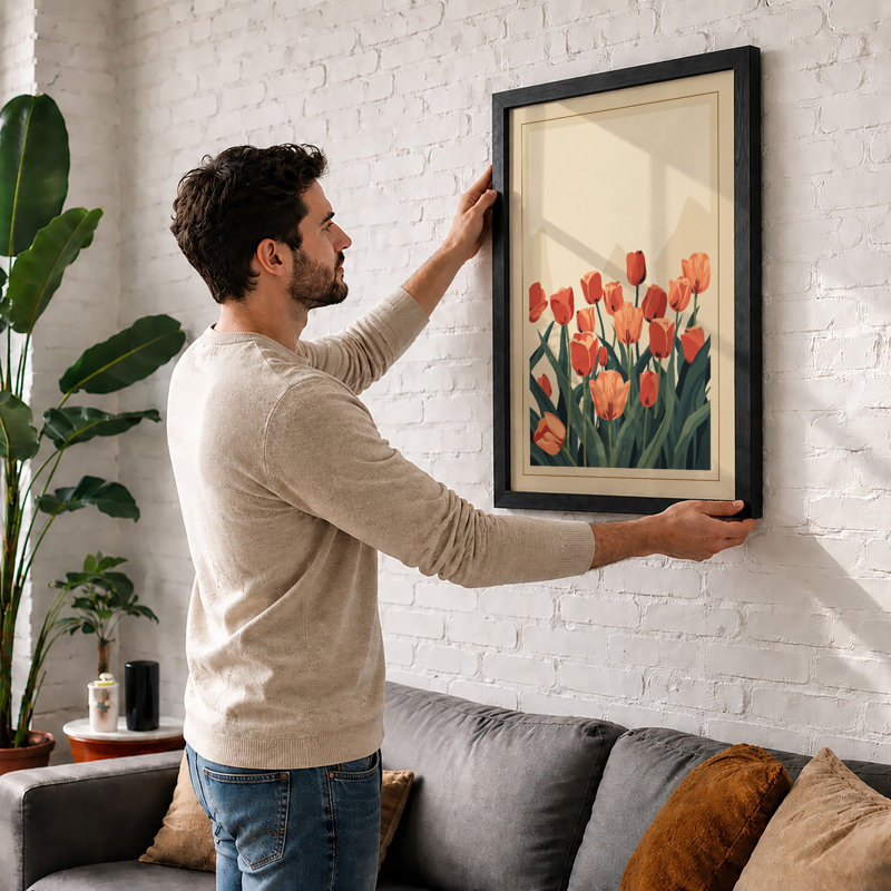Tulip Field Botanical - Framed Print, A1 - 84.1 x 59.4 cm, White
