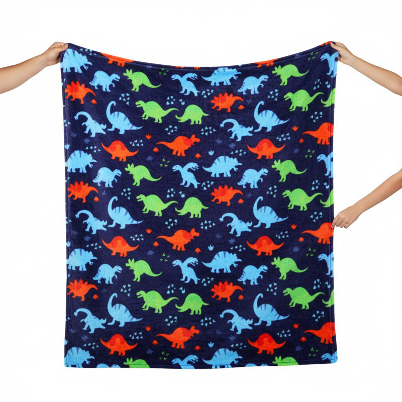 Navy Dino Plush Fleece Throw Blanket