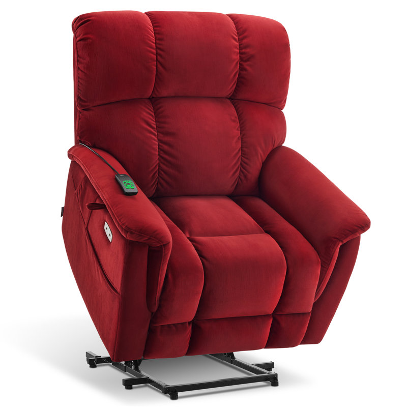 Large-Wide Power Recliner Lift Chair with Massage and Dual Heating, Infinite Position, Fabric, Red Fabric