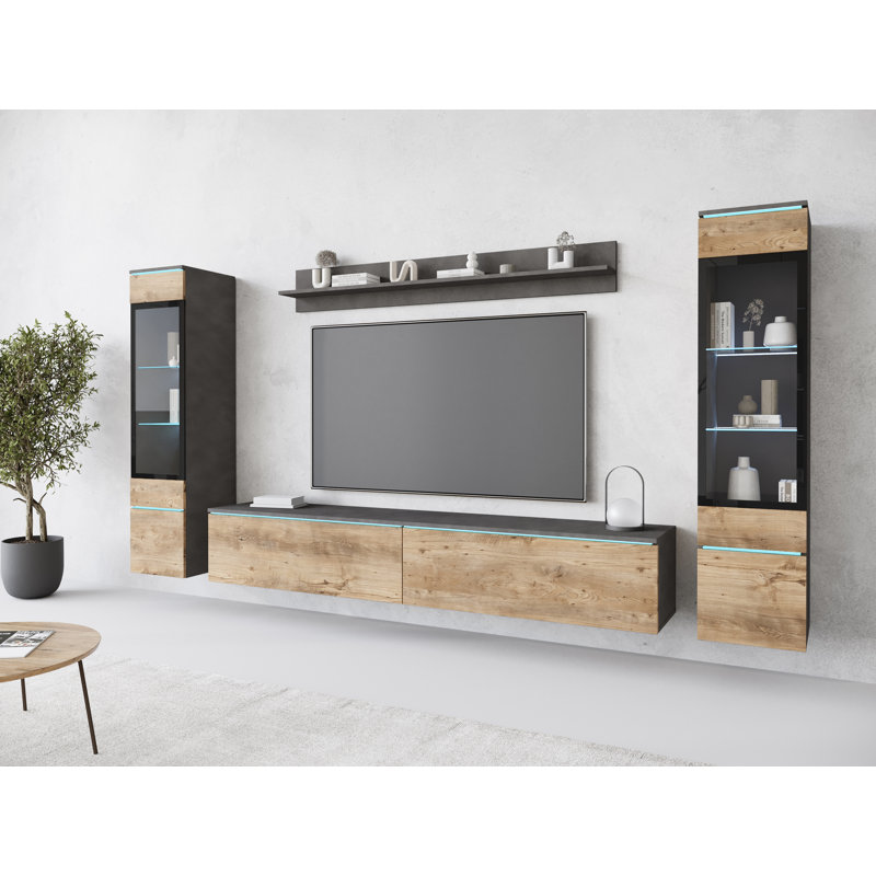 Veve II Unfinished Entertainment Centre for TVs up to 78", Matera/Chestnut Wroclaw