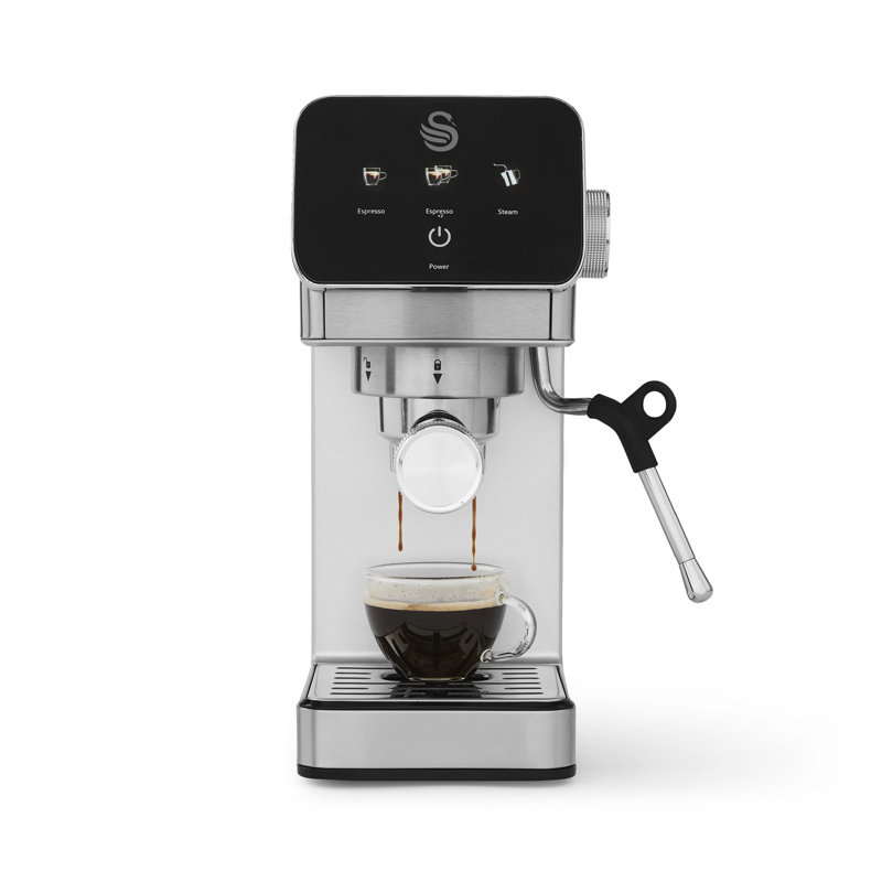 Swan SK22153 Mini Digital Espresso Coffee Machine, Digital Touch Controls with 3 Pre-Sets, 20 Bar Pressure, Built-in Milk Frother, Compact Design.