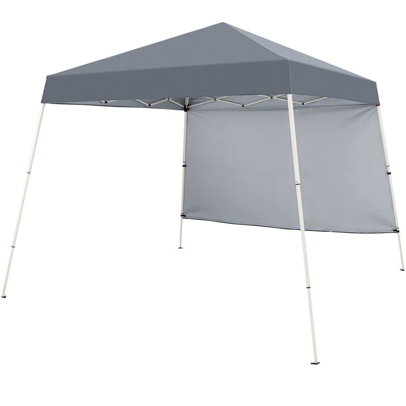 Tente d'auvent 10 x 10 pi avec 1 paroi latérale, sac à dos portable, 4 pieds inclinés , Gris
