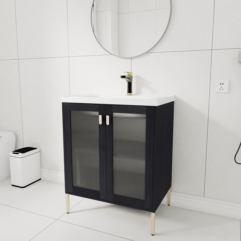 Koraline  28''Freestanding Bathroom Single Vanity,Floor Standing Vanity with Ceramic Top and 2 Doors