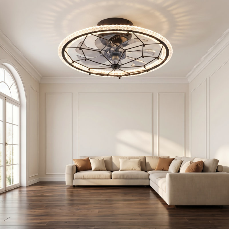 20" Geometric Molecular Caged Flush Mount Ceiling Fan with LED Light and Remote