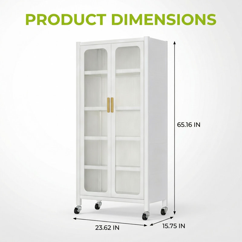Armoire de rangement 65 po à plusieurs niveaux avec portes transparentes et tablettes réglables