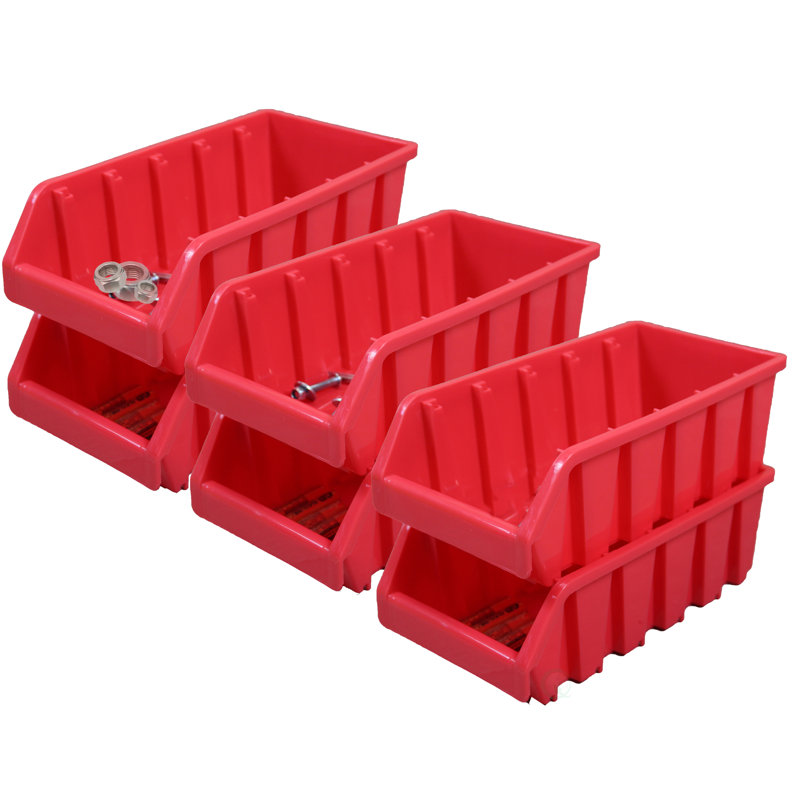 Red Plastic Stackable Storage Bins for Kids, Set of 6