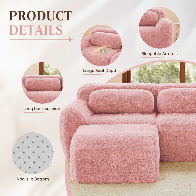 Canapé modulaire en L doux et moelleux en tissu moelleux, éponge haute densité 32D, conception antidérapante, aucun assemblage requis, salons