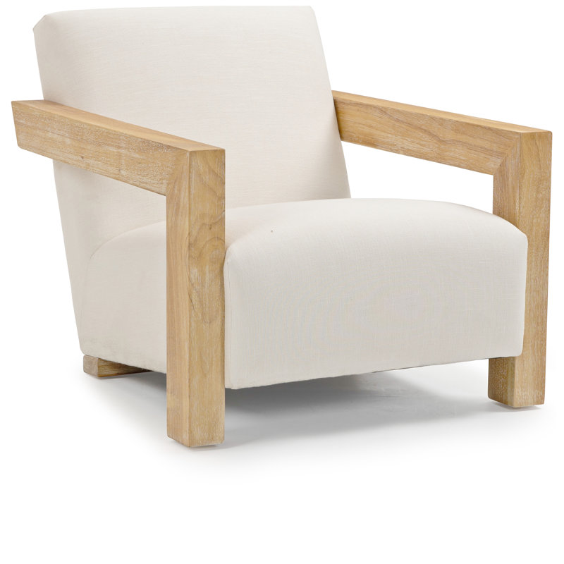 Hinnar 29.5" W Linen Textured Fabric Accent Chair, Natural