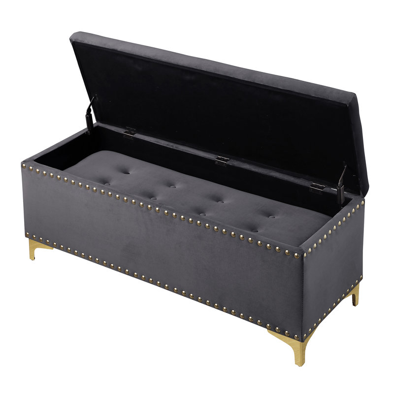 Banc de rangement rembourré Kassa, Velours gris foncé