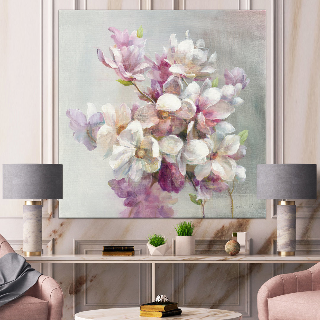 Pink Magnolia Flowers - Wrapped Canvas Painting Print East Urban Home 