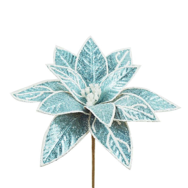 Set of 12 Blue and Brown Poinsettia Stems
