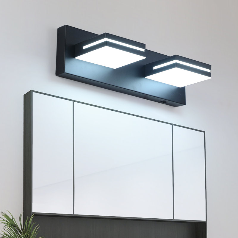 Lumières de meuble-lavabo modernes à DEL à intensité variable pour miroir, Deux lumières, Noir mat