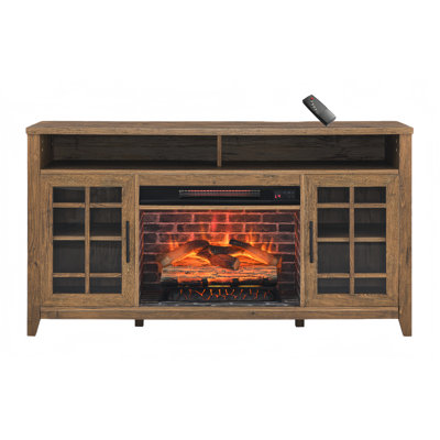 55 Inch Tv Media Stand With Electric Fireplace Kd Inserts Heater,Reclaimed Barnwood