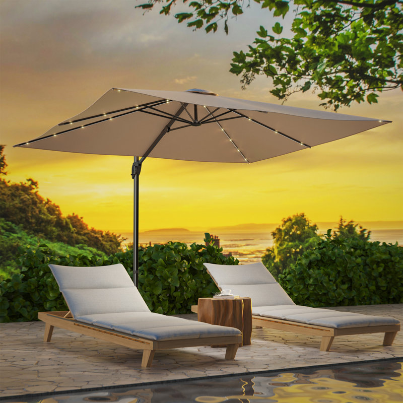 Parasol de patio en porte-à-faux 10 x 8 pi à énergie solaire, confort extérieur ultime avec rotation à 360 ° et réglage de l'angle du pavillon