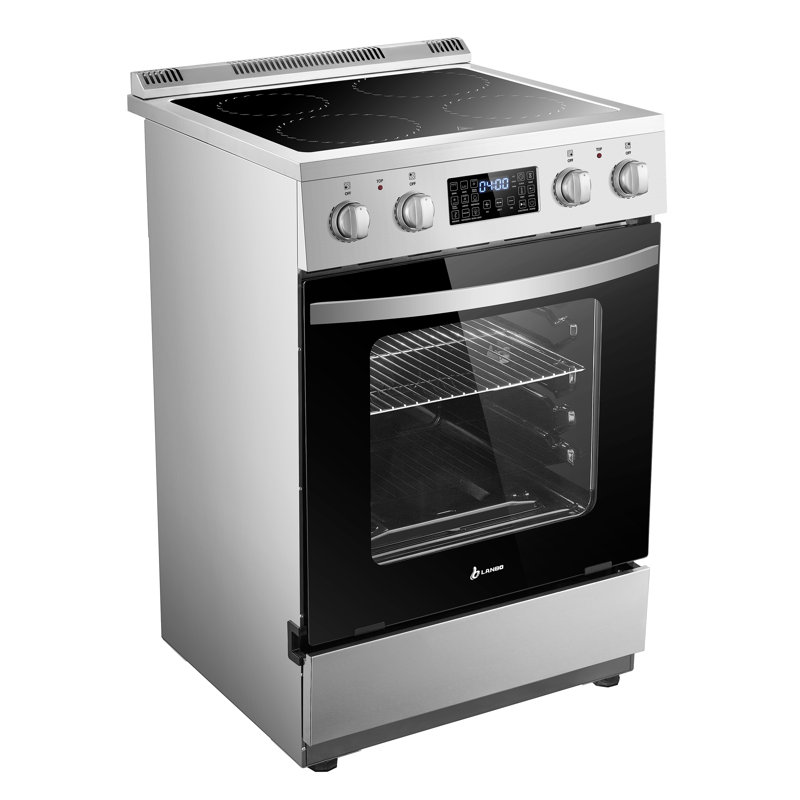Lanbo 24 Inch 2.9 Cu.ft Freestanding Electric Range with Air Fry, Rotisserie and True Convection Oven, Stainless Steel