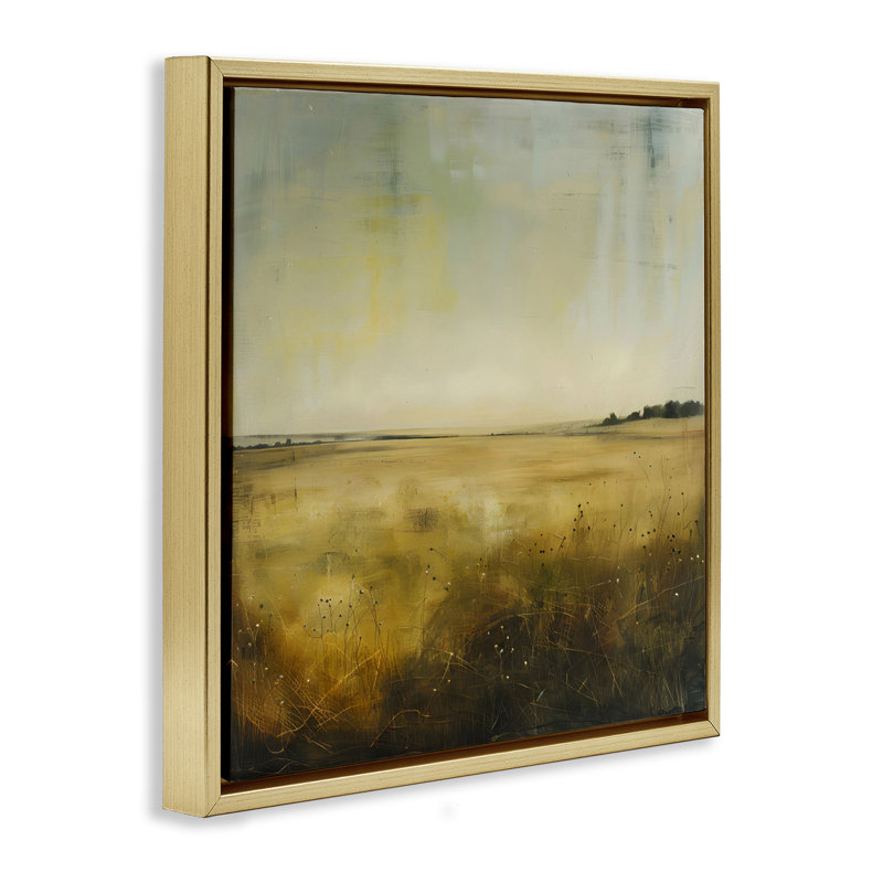  "Farmhouse Field Abstraction", art mural par LSR Design Studio, H 18 po x l 18 po, Cadre flottant métallique doré