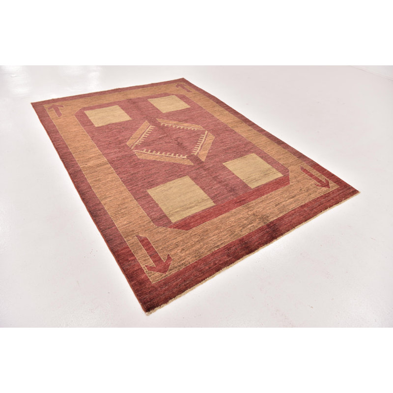 Tapis en laine rouge/beige 5 pi 6 po x 7 pi 8 po one-of-kind à la main noué la Didcot