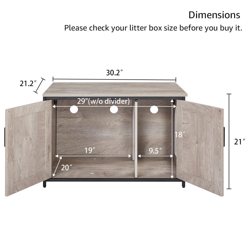 Enceinte de litière fermée, Gris patiné, H 21 po x l 30,2 po x P 21,2 po