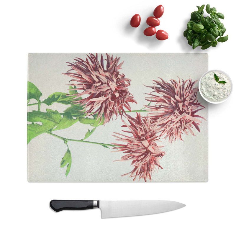 Tempered Glass Chrysanthemum Flowers by Ogawa Kazumasa Chopping Board, 28.5 cm W x 20 cm L