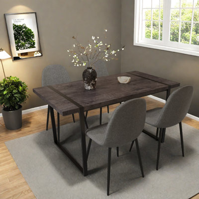 Modern 5-piece Dining Table Set, Black Mdf And Metal For Kitchen