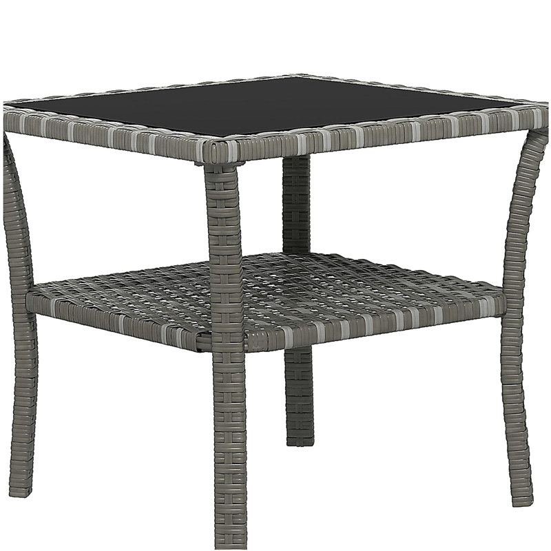 Table d'appoint en rotin tissé Outsunny, table de bout d'extérieur avec tablette de rangement, cadre carré en aluminium, table basse avec plateau en verre trempé, couleur plage
