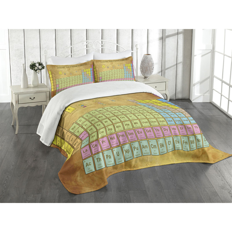 Ambesonne Periodic Table Bedspread Set Colorful Squared Multicolor