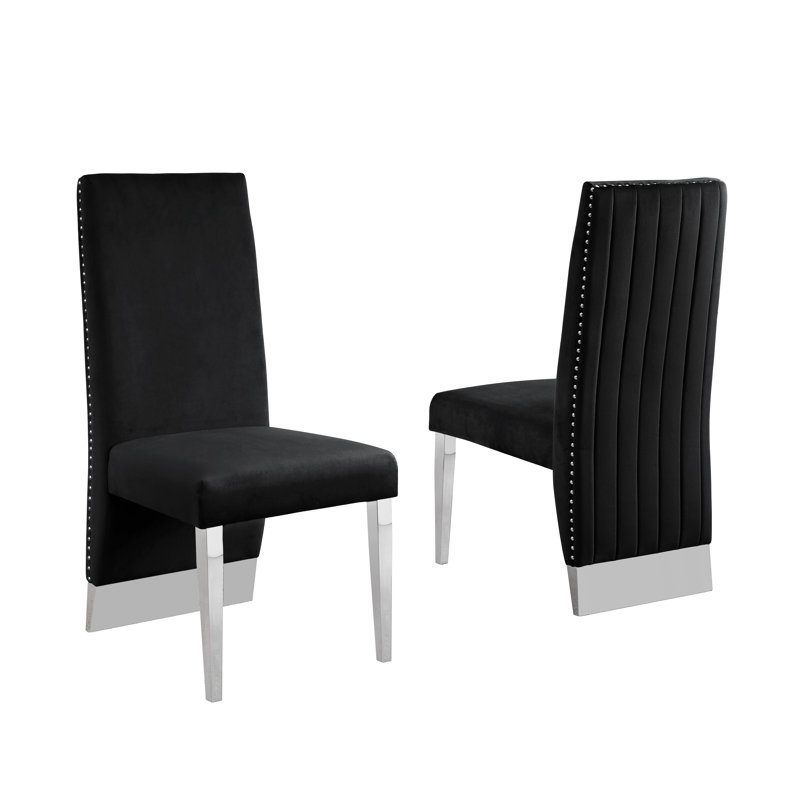 Wrenshall 20'' H Velvet Upholstered Side Chair, Black