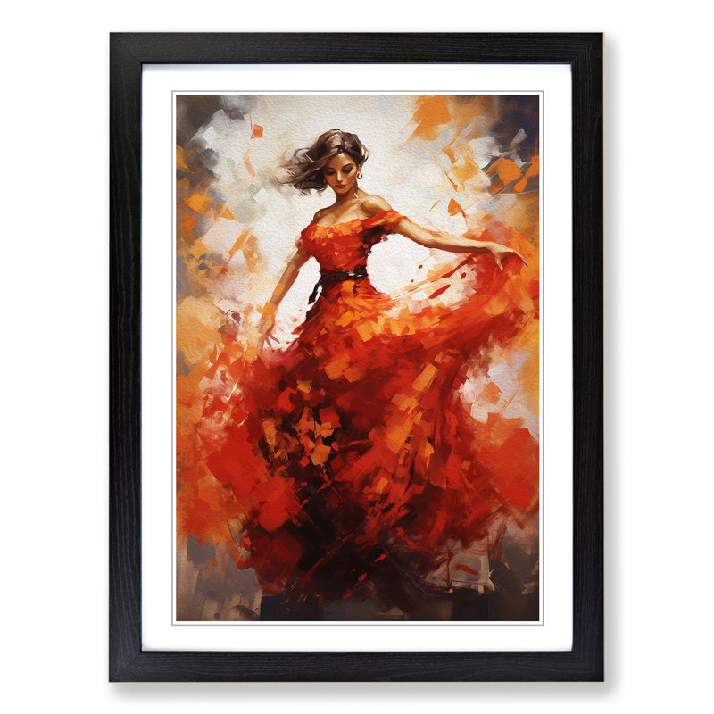 Flamenco Dancer Abstract - Single Picture Frame Print on Wood, Black, 34cm H x 25cm W x 2cm D