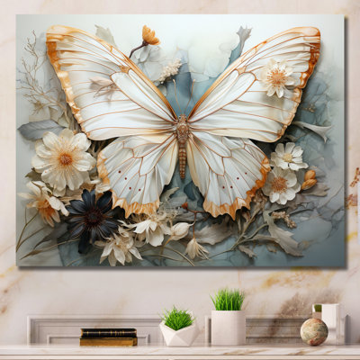 «Bisson White Gray Butterfly», reproduction sur toile encadrée
