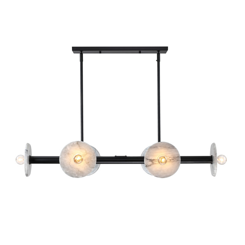 Lustre linéaire moderne noir mat 6 lumières pour salle à manger Fina