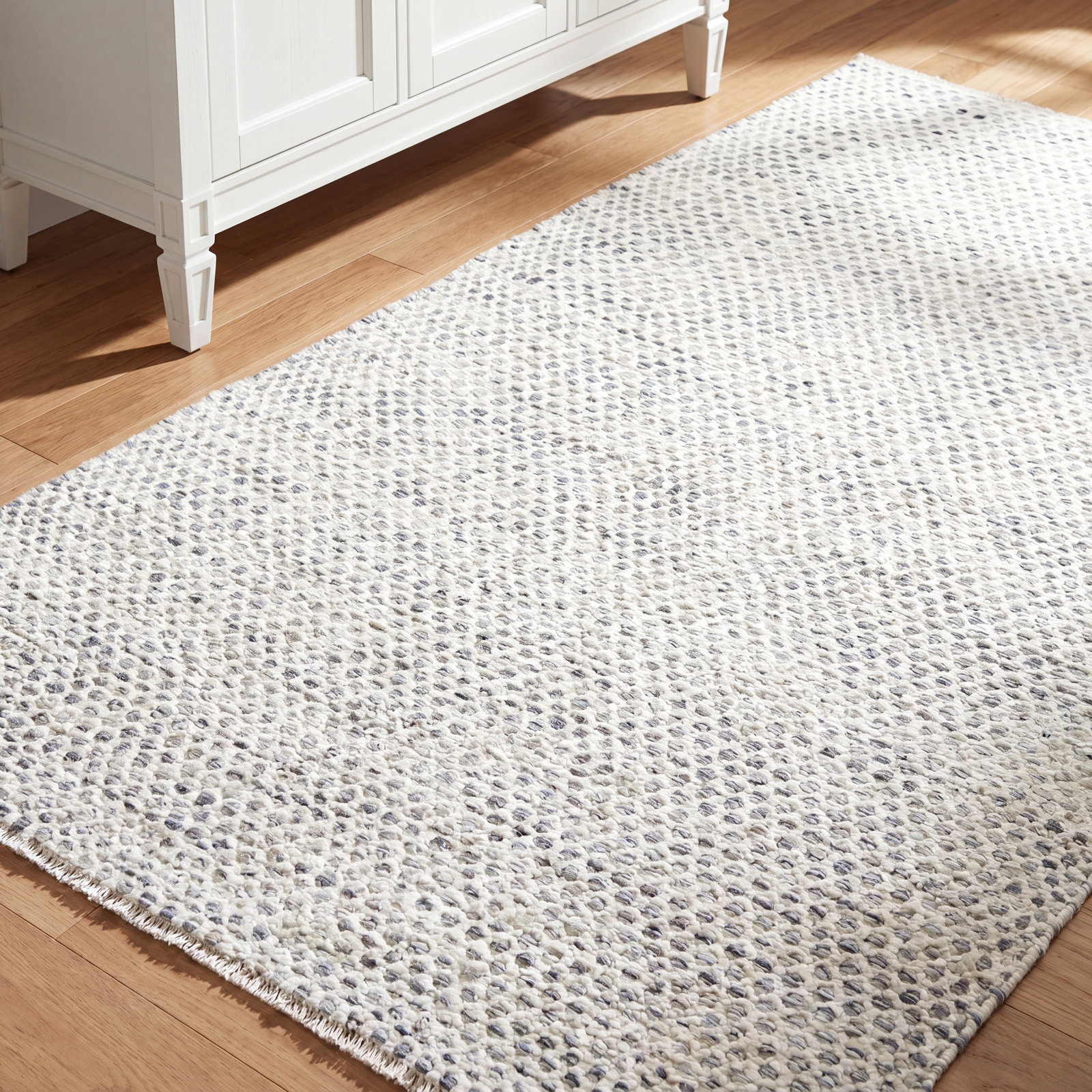 Quincy Beige Hand-Woven Geometric Wool Rug, Rectangle 8'6" x 11'6"