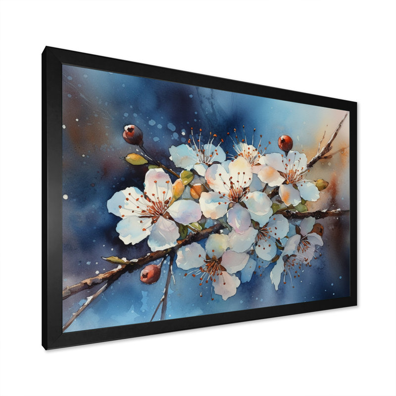 Pomme rond bleu et blanc artistique sur toile III, Cadre photo noir, H 12 po x l 20 po x P 1 po