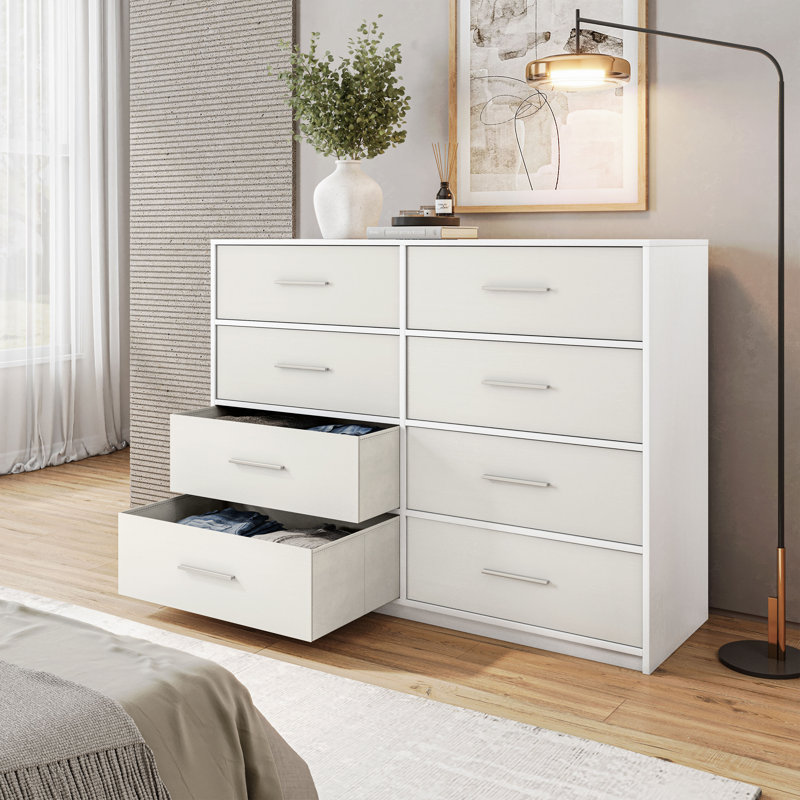 Commode 8 tiroirs avec grands tiroirs en tissu, blanc, Blanc