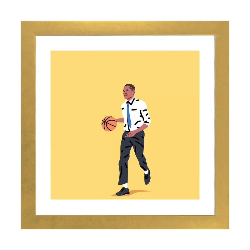 «Balling Barack» par Elad Shagrir - impression, H 24 po x l 24 po x p 1 po, Encadré en papier doré