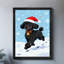Art encadré noir rétro Un joli caniche noir coiffé d'un chapeau de Noël et d'une cravate des Fêtes, impressions sur toile de style rétro-1281007595