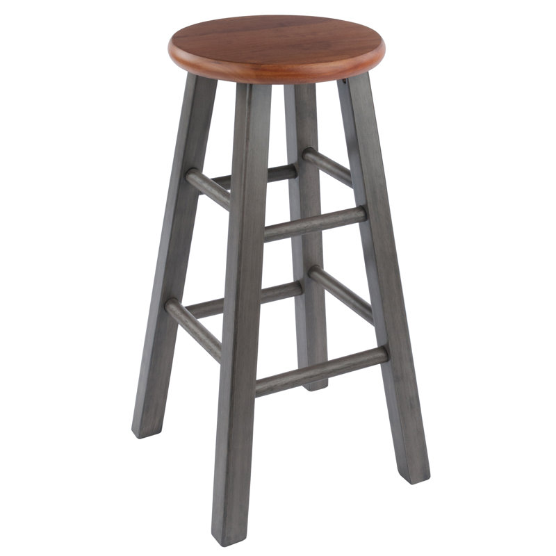 Tabouret de bar Azaya, Teck rustique, Tabouret de comptoir (siège d'une hauteur de 24,2, 1