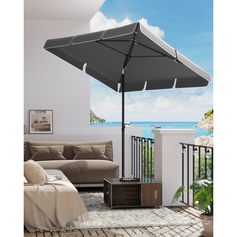 Rectangular Tilt Market Parasol with Crank Lift, 245cm H x 230cm W x 150cm D, Grey/Brown/Blue