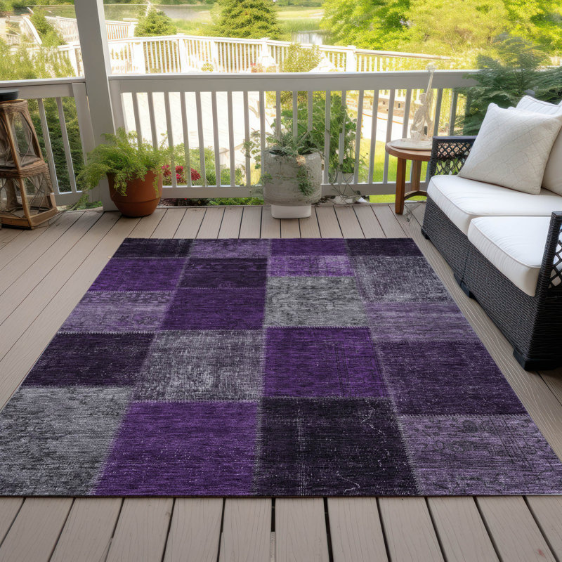 Tapis noir / mauve / gris en polyester tissé à la machine Ayush, Rectangle 3 pi x 5 pi