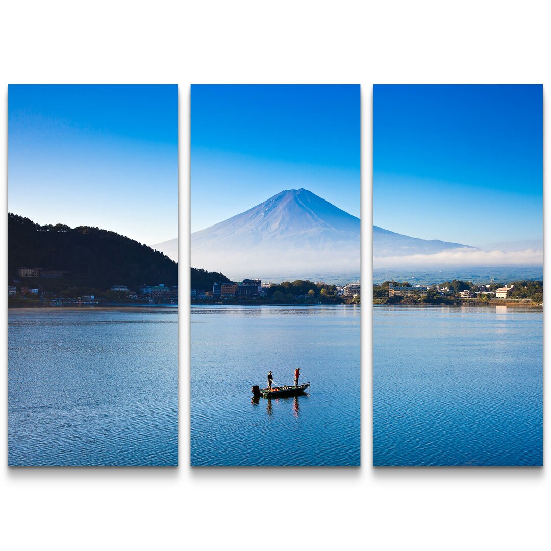 3-tlg. Leinwandbilder-Set Fischerboot und Mount Fuji